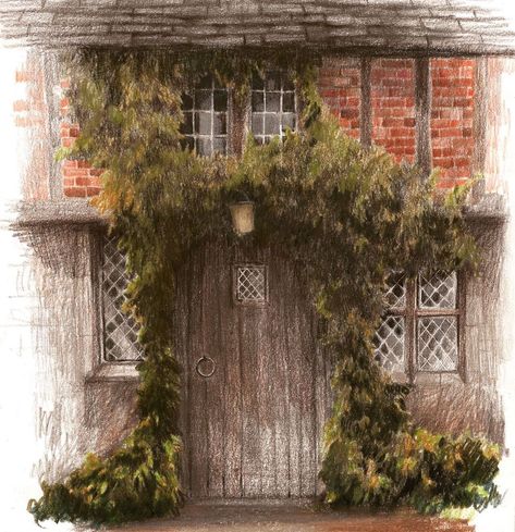 Pencil Colours, Sharpie Drawings, Color Pencil Illustration, Gothic Castle, Old Manor, Instagram Illustration, Colored Pencil Artwork, House Color, Charcoal Art