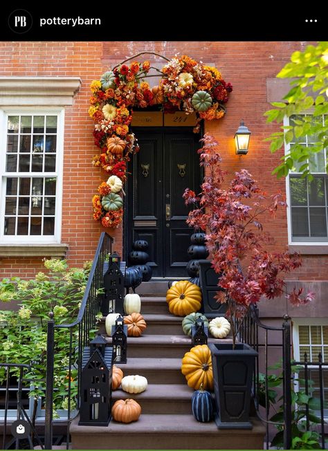 Apartment Outside, Front Porch Steps, Holiday Decor Halloween, Porch Pumpkins, Porch Steps, Timeless Decor, Fall Thanksgiving Decor, Halloween Lights, Fall Decorations Porch