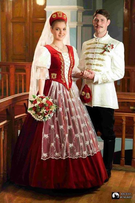 Traditional Formal City Dress Hungarian Wedding, Hungarian Clothing, Costumes Around The World, Embroidery Wedding, Hungarian Embroidery, National Dress, Wedding Costumes, Traditional Wedding Dresses, Folk Fashion