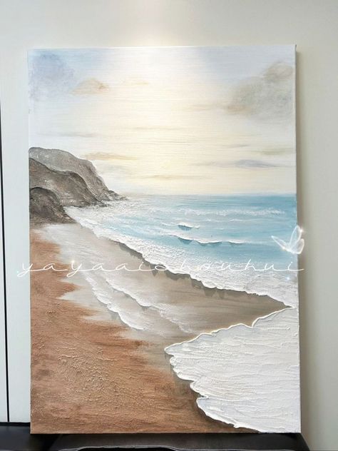 Diy Ocean Painting, Texture Sea Painting, Textured Canvas Art Beach, 3d Sea Painting, Texture Painting On Canvas Beach, Waves Textured Art, Texture Art Waves, Acrylic Texture Painting, Waves Texture