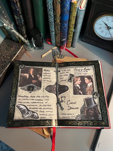 Vampire Journal Ideas, Goth Scrapbook Ideas, Goth Journal Ideas, Vampire Grimoire, Vampire Scrapbook, Vampire Diaries Journal, Goth Scrapbook, Dark Scrapbook, Vampire Diy