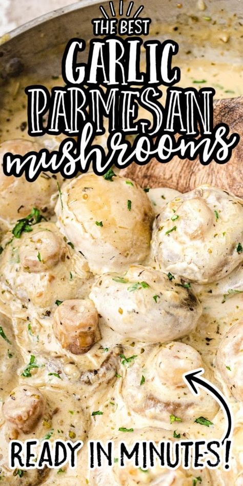 Creamy garlic parmesan mushrooms are an easy and flavorful dish. Whole white mushrooms meld perfectly with butter, garlic, spices, cream, and parmesan. Denim Blankets, Garlic Parmesan Mushrooms, Parmesan Mushrooms, Parmesan Garlic Sauce, Mushroom Side Dishes, Parmesan Cream Sauce, Parmesan Recipes, White Mushrooms, Sauteed Mushrooms