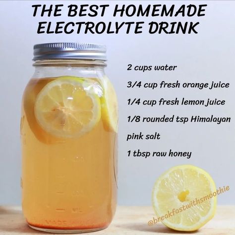 Electrolyte Drink Recipe, Homemade Electrolyte Drink, Tlc Diet, Electrolyte Water, Healthy Juice Drinks, Drink Recipes Nonalcoholic, Infused Water Recipes, Hydrating Drinks, Refreshing Drinks Recipes