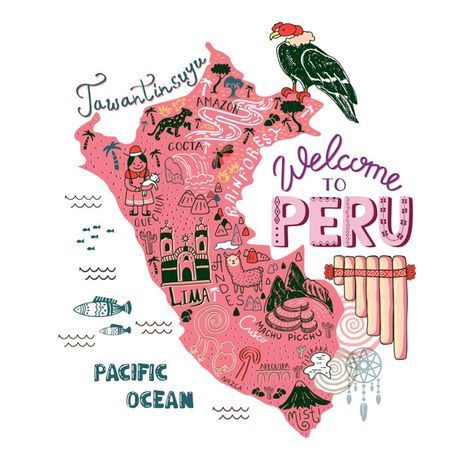 Peru Map, Peru Travel Guide, America Latina, Peru Travel, Travel Illustration, Travel South, South America Travel, Travel Info, Illustrated Map