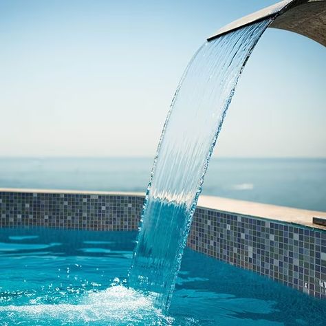 Choosing Waterline Pool Tile | Daltile Blue Pool Tile, Pool Waterline Tile, Pool Waterline, Waterline Tile, Waterline Pool Tile, Pool Makeover, Hot Tub Designs, Exterior Tiles, Pool Liners