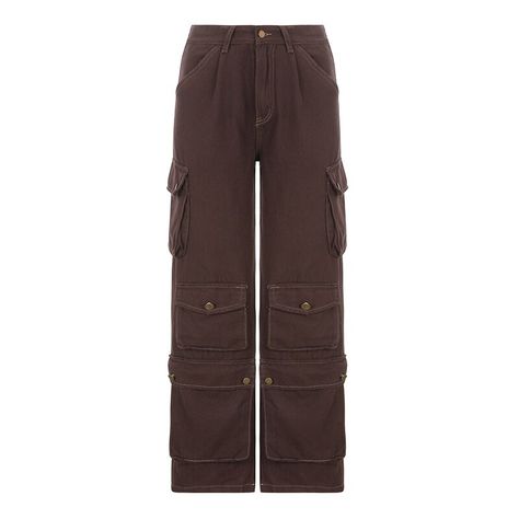 Jeans Online Store, Brown Cargo Pants, Button Jeans, Street Fits, Harajuku Women, Vintage Hip Hop, Jeans Brown, Y2k Punk, Casual Sweatpants