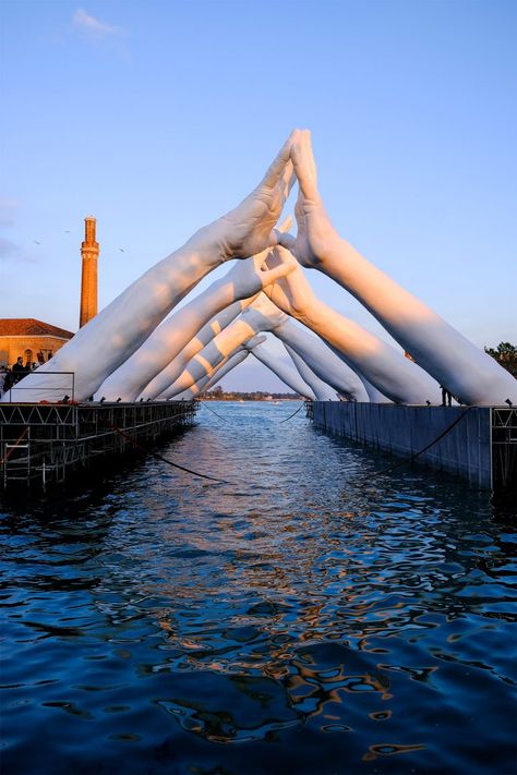 Building Bridges: Art Installation by Lorenzo Quinn | Daily design inspiration for creatives | Inspiration Grid Art Brainstorm, Lorenzo Quinn, Artist Research Page, Republic Of Venice, Building Bridges, Japanese Screen, Artist Research, Church Bulletin, Photo Grid