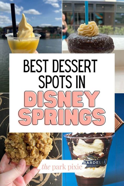 From cookies and ice cream to churros and donuts, indulge in the sweetest treats at these fabulous Disney Springs dessert spots. #wdw #disneyworld #disneysprings Disney Desserts From Movies, Disney Springs Christmas, Disney Springs Food, Unique Ice Cream Flavors, Cookies And Ice Cream, Sundae Cupcakes, Spring Snacks, Disneyland Restaurants, Disney Foods