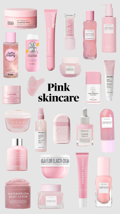 pink skincare! #outfitinspo #ootd #skincare #glowrecipe #glossier #preppy #cleangirl #taylornation #viral #fyp #trending Pink Skincare, Skin Care, Ootd, Skin, Pink