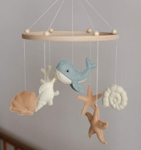 Mobile For Crib, Ocean Mobile, Hanging Crib Mobile, Unique Nursery Decor, Hanging Crib, Grey Nursery Decor, Baby Mobiles, Ocean Nursery