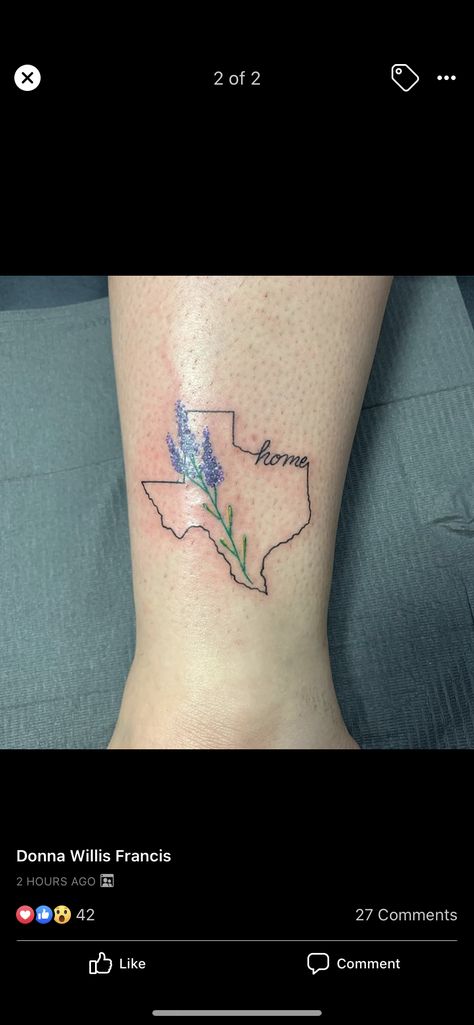 I want something like this, but with the Texas flag inside the state Texas Wrist Tattoo, Texas With Bluebonnets Tattoo, Texas Tattoos Women Flower, Texas Map Tattoo, Feminine Texas Tattoo, Small Texas Themed Tattoos, Texas Symbols Tattoo, Texas Small Tattoos, State Of Texas Tattoos Women