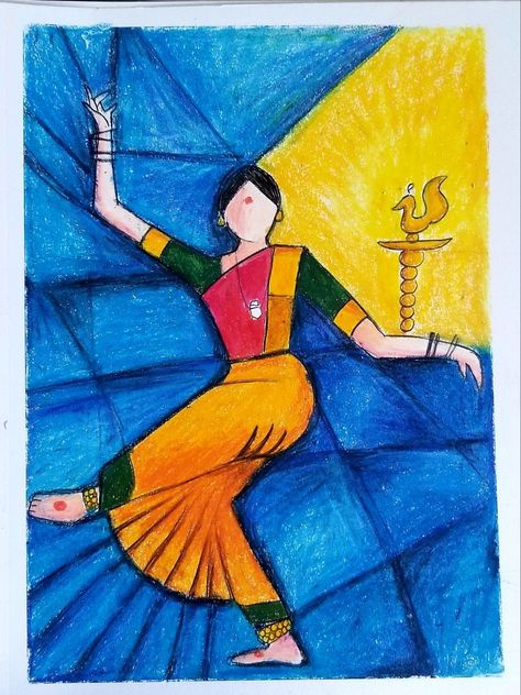 Dance Paintings Easy, Easy Composition Painting, Creative Composition Painting Ideas, Bharatanatyam Drawing, Creative Composition Painting, Bharatnatyam Drawing, Composition Art Paintings, Symbolism Art, Art Conservation