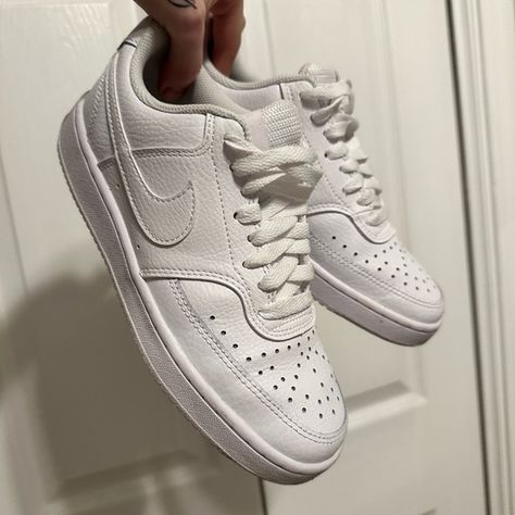 White Nike Court Vision Low Nike Low Court Vision White, Nike Court Low Outfit, Nike Court Vision Low Outfit, Court Vision Low Nike, Green Court, Blue Court, Nike Court Vision Low, Shoes Board, Nike Court Vision