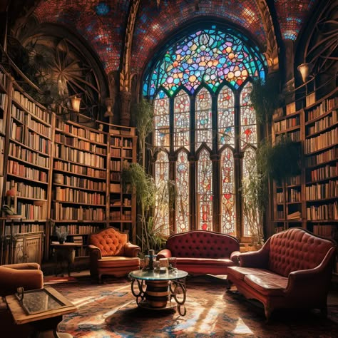 Library Stained Glass Windows, Old Library Aesthetic, Light Reads, Magic Library, Dream Home Library, Victorian Library, Magical Library, Cozy Home Library, Fairytale Aesthetic