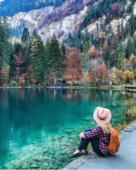 Blausee, Switzerland  Photo by @marinacomes Blausee Switzerland, Cities In Europe, Charles Bukowski, Most Beautiful Cities, Travel Instagram, Sunset Photos, Belleza Natural, Unesco World Heritage Site, Nature Travel