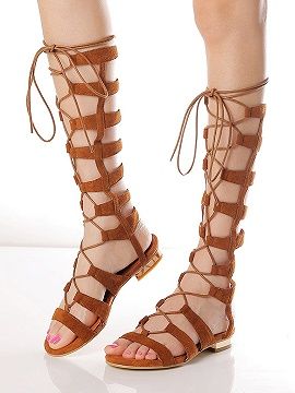 Brown Suede Knee High Lace-up Gladiator Sandals Black Knee Length Boots, Brown Gladiator Sandals, Sandals Greek, Gladiator Boots, Lace Up Gladiator Sandals, Sandals Gladiator, Flat Gladiator Sandals, Black Suede Shoes, Roman Sandals