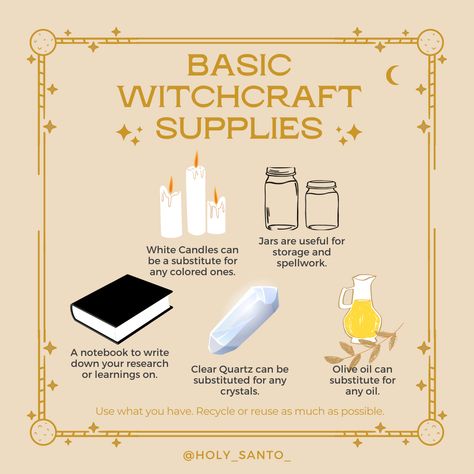 Basic Witchcraft Supplies, Beginner Witch Essentials, Hobbies For Witches, Basic Witch Spells, Open Practices Witchcraft, Witchcraft Must Haves, Things For Witches, Pagan Beginners, Witch Stuff For Beginners