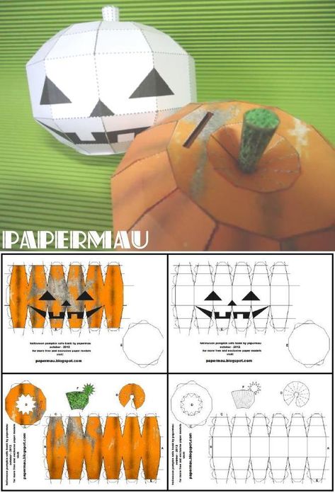 PAPERMAU: Halloween Special - Pumpkin Coin Bank Paper Model - by Papermau Download Now! 3d Halloween Art, Pumpkin Paper Crafts, Halloween Papercraft, Pumpkin 3d, Reuse Crafts, Moldes Halloween, Paper Pumpkins, Halloween Paper Crafts, Pumpkin Template