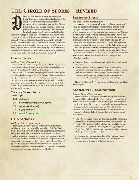 Unearthed Arcana Druid Homebrew, Spores Druid, Unearthed Arcana, Ascii Art, One D, Custom Tags, Find Beauty, Home Brewing, The Game