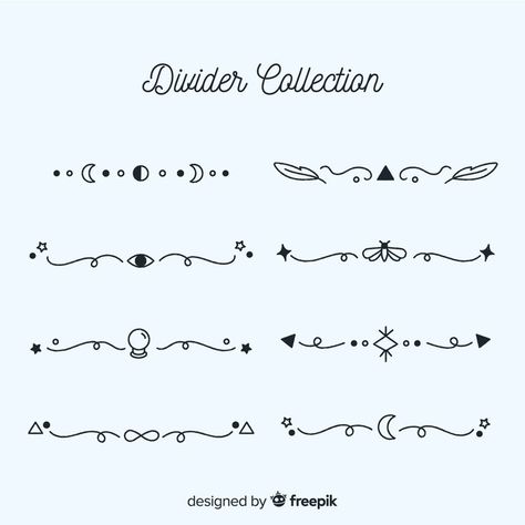 Hand drawn ornament divider collection | Free Vector #Freepik #freevector #frame #border #hand #ornament Decorative Corners Drawing, Page Dividers Design, Bullet Journal Dividers, Journal Illustration, Arrow Doodle, Doodling Tutorial, Hand Drawn Border, Memo Notes, Text Dividers