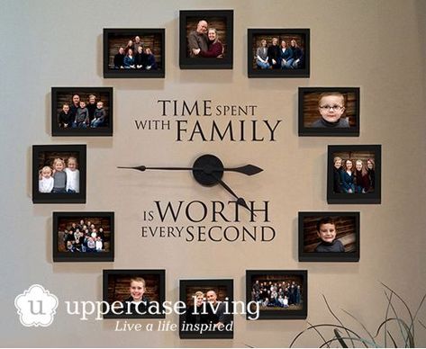 NEW Time spent with family -family photo wall clock Family Clock, Photo Wall Clocks, Living Room Clocks, Family Photo Wall, Family Wall Decor, Dekor Diy, Living Room Photos, Family Tree Wall, Wall Frames