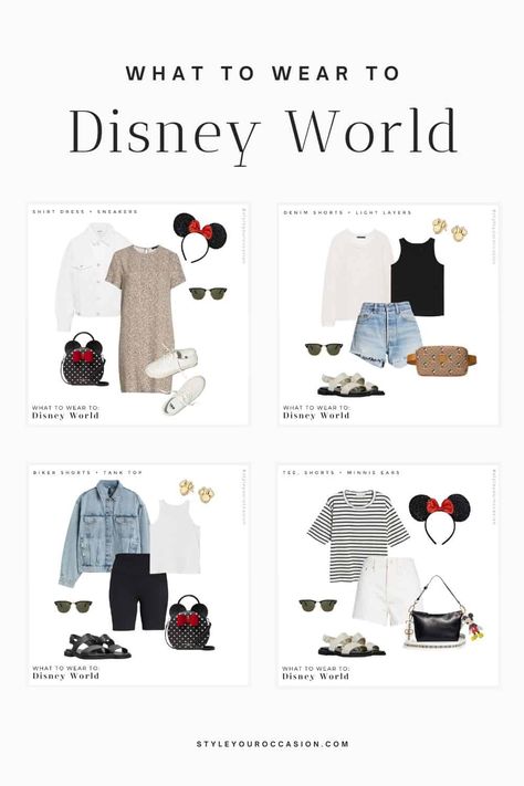 Looking for Disney World outfits for 2023? Find out exactly what to wear to Disney World for women (in spring, summer, fall, and winter), to feel chic, trendy, and comfortable at the same time. This post has you covered with Disney world aesthetic outfits that are simple, minimal, and playful. Whether you are heading there in February or March for Spring Break or in winter for the Holidays. These outfit ideas will have you set! March Disney World Outfits, Disney In September Outfits, Hongkong Outfit Travel February, What To Wear To Disney World In September, Disney Chic Outfit, Orlando Disney World Outfit, Wear To Disney, February Disney Outfits, What To Wear To Disney World In February