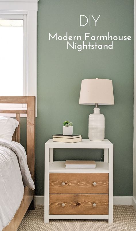 DIY Modern Farmhouse Nighstand | Modern Farmhouse Nightstand, Diy Modern Farmhouse, Nightstand Ideas, Farmhouse Nightstand, Modern Farmhouse Diy, Modern Farmhouse Bedroom, Diy Nightstand, Night Stands, Farmhouse Furniture