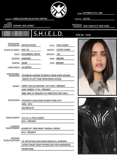 Shield Base Marvel, Shield Agent Oc, Shield Agent Aesthetic, Agents Of Shield Aesthetic, Multiverse Aesthetic, Shield File, Marvel Shifting, Shield Agent, Avengers Oc