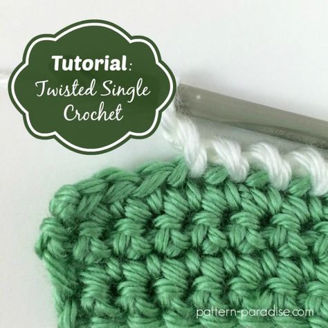 Twisted-SC-Tutorial by pattern paradise Reverse Single Crochet, Sc Crochet, Crochet Twist, Crochet Geek, Crochet Edging Patterns, Crochet Simple, Manta Crochet, Crochet Stitches For Beginners, Stitch Ideas