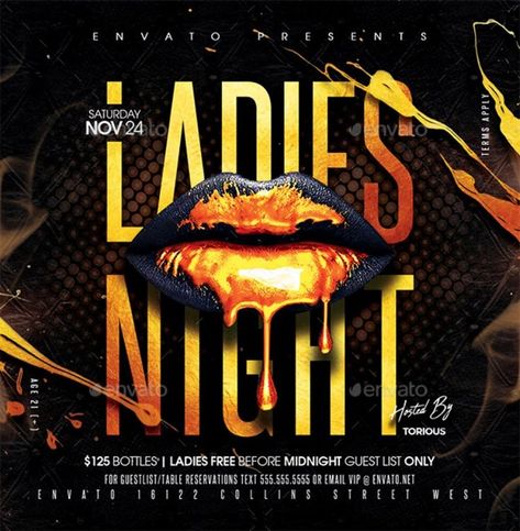 Ladies Night Flyer Template Ladies Night Flyer, Ladies Night Party, Food Banner, Graphic Design Flyer, Nightclub Party, Flyer And Poster Design, Before Midnight, Psd Template Free, Graphic Design Trends