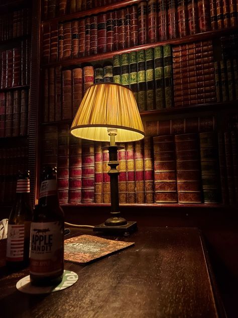 dark academia Dark Academia Lamp, Desk Dark Academia, Dark Academia Aesthetic Bedroom, Dark Academia Bookshelf, Modern Dark Academia, Artsy Apartment, Academia Interior, Dark Academia Color, Academia House