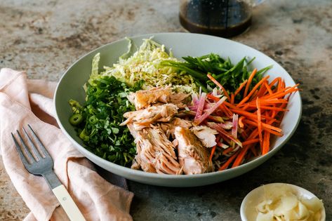 Yuzu Salmon Noodle Salad — Honeysuckle Yuzu Salmon, Yuzu Dressing, Salmon Noodles, Soba Noodle Salad, Healthy Eating Inspiration, Snow Peas, Noodle Salad, Dressing Recipe, Asian Inspired