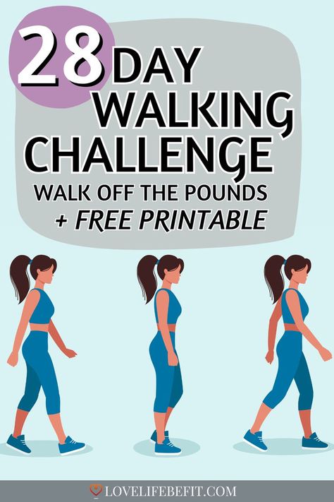 28 Day Walking Challenge 28 Day Walking Challenge, Loose Weight Walking, Walking Exercise Plan, Treadmill Walking Workout, Walking With Weights, Walking Motivation, Treadmill Workout Beginner, Walking Workouts, Health Benefits Of Walking