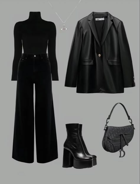 Mafia Inspired Outfits, Black Outfit Aesthetic, 00s Mode, Everyday Fashion Outfits, Black Clothing, Quick Outfits, Black Image, Classy Work Outfits, Looks Black