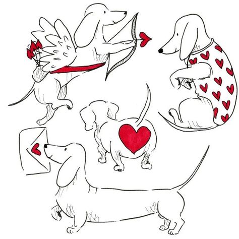 Tabitha on Instagram: "Happy Valentine's 😘❤️🌭" Daschund Tattoo, Dachshund Illustration, Dachshund Tattoo, Dog Background, Small Girl Tattoos, Valentines Decor, Dachshund Art, Dachshund Mom, Weenie Dogs