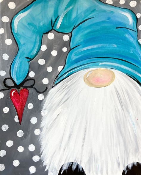 Christmas Gnome Paintings On Canvas Easy, How To Paint Gnomes On Canvas, Snowman Gnome Painting, Gnome Winter Painting, Diy Christmas Gnome Painting, Nome Paintings, Gnome Paintings On Wood, Easy Gnome Paintings On Canvas, Painting Gnomes On Canvas