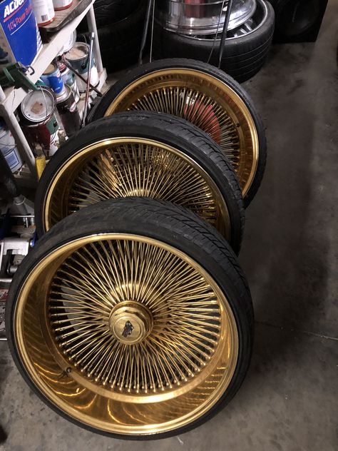 Dayton wire wheels Used Rims For Sale, Alloy Wheels Design, Dayton Wheels, Car Wheels Rims Wallpaper, Dayton Rims, Gold Dayton Rims, B13 Nissan, Gold Rims Wheels, Chevy Caprice Classic