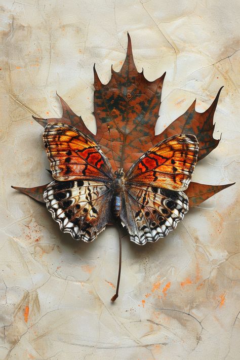 Hyper Realist Painting: Dried Maple Leaf on Tree Leaf Butterfly Butterfly On Leaf, Latino Girl, Leaf Butterfly, Inspirational Digital Art, Hyper Realistic Paintings, Leaf Painting, Elements Of Nature, Realistic Paintings, Earth From Space