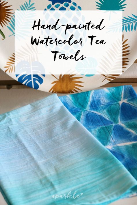 Watercolor Dyed Tea Towels Flour Sack Towels Crafts, Sparkle Crafts, Tea Towels Diy, Painting Styles, Handmade Mugs, Diy Towels, Fabric Dye, Group Ideas, Towel Crafts