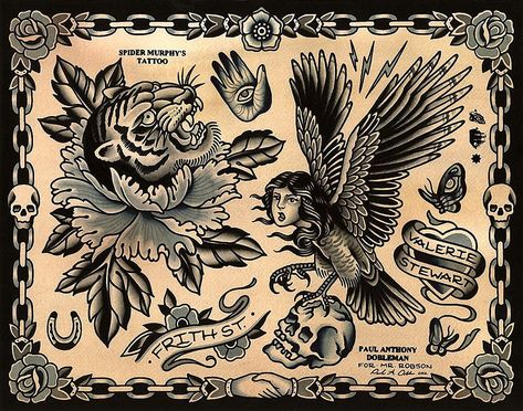 Paul Anthony Dobleman, Paul Dobleman, Traditional Tattoo Painting, Traditional Tattoo Old School, Tattoo Posters, Traditional Flash, Old School Tattoo Designs, Traditional Ink, Traditional Tattoo Design