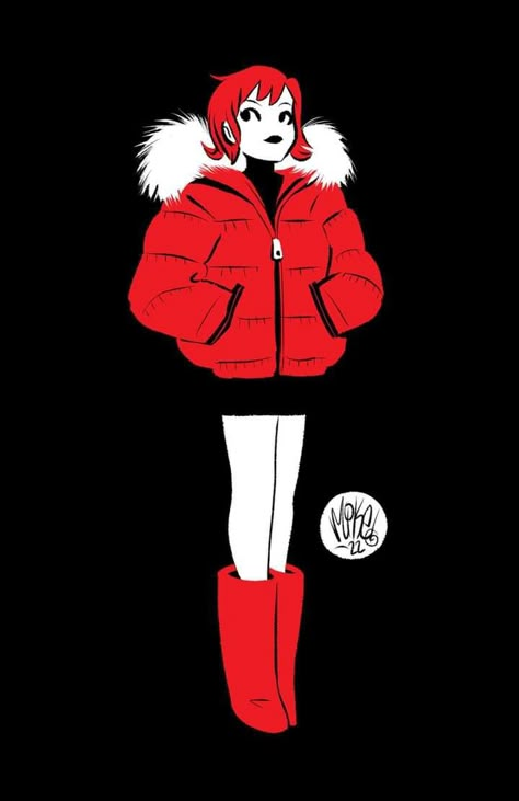 Cleopatra In Space, A Simple Drawing, Drawing Of A Girl, Red Theme, Red Girl, Puffy Jacket, Cute Art Styles, Funky Art, Cartoon Art Styles