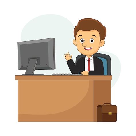 Businessman sit at the table in office | Premium Vector #Freepik #vector #business-cartoon #businessman-cartoon #successful-businessman #business-flat Table In Office, Businessman Cartoon, Visual Poster, Work Cartoons, Office Cartoon, Business Cartoons, Arabic Worksheets, Person Cartoon, Office Workstations