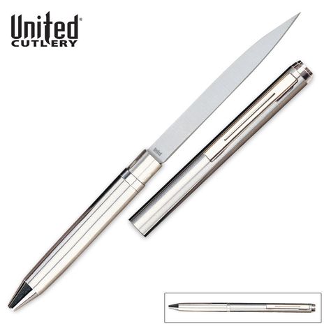 Silver Ink Pen Knife | BUDK.com - Knives & Swords At The Lowest Prices! Concealed Knife, Hidden Knives, Welding Design, Pen Knife, Collector Knives, Electric Knife, Karambit Knife, Metal Welding, Knife Design