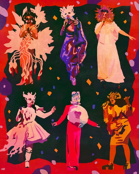 Portrait of Bjork in various ensembles she's worn over the years Current Art Trends, Bjork Aesthetic, Bjork Artwork, Bjork Post Wallpaper, Bjork Magazine, Bjork Headpiece, Bjork Magazine Cover, Art Mignon, Art Et Illustration