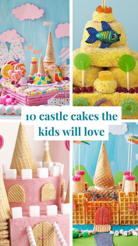 These gorgeous castle cakes are easy-to-decorate and perfect for a birthday party. Princess Castle Cupcake Cake, Castle Birthday Cakes Easy, Easy Princess Castle Cake, Cake Castle Princess, How To Make A Castle Cake, Diy Castle Cake, Castle Cakes For Girls Birthday, Simple Castle Cake, Simple Fairy Cake