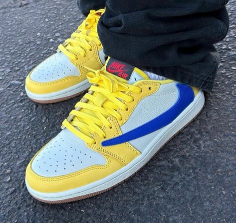 Air Jordan 1 Low OG x Travis Scott “Elkin” Jordan 1 Low Yellow, Travis Scott Jordan 1, Yellow Outfit, Nike Basketball Shoes, Swag Shoes, Air Jordan 1 Low, Jordan 1 Low, Nike Basketball, Travis Scott