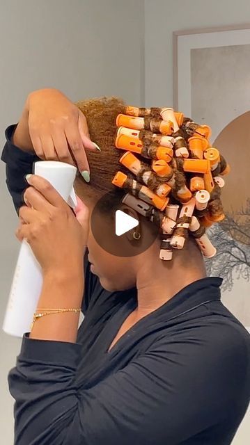 Orange Perm Rods On Natural Hair, Short Press And Curl Natural Hair Black Women, Short Hair Perm Rod Set, Perm Rod Short Natural Hair, Short Rod Set Hairstyles, Short 4c Perm Rod Set, Rod Curls On Natural Hair Short, Short Perm Rod Set Natural Hairstyles, Natural Perm Rod Set