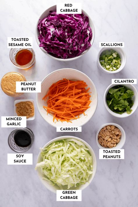 Looking for some delicious Fourth of July BBQ sides? This homemade Asian summer slaw is not your classic coleslaw - no mayo, and instead uses a fresh peanut dressing. It's easy, healthy, and perfect for a crowd. Plus, it's a great way to sneak veggies in for your kids. Pin now to try later! Easy Cabbage Slaw, Asian Slaw Dressing, Grill Night, No Mayo Coleslaw, Asian Slaw Recipe, Summer Slaw, Asian Coleslaw, Gluten Free Bbq, Healthy Coleslaw