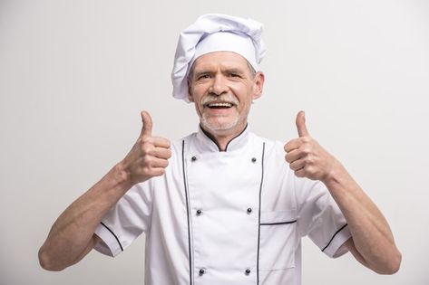 Senior male chief cook in uniform showin... | Premium Photo #Freepik #photo #food #menu #people #restaurant Chief Cook Uniform, Thumb Up, Photo Food, Photo Editing Software, Food Menu, Premium Photo, Free Photos, Chef's Jackets, Photo Editing