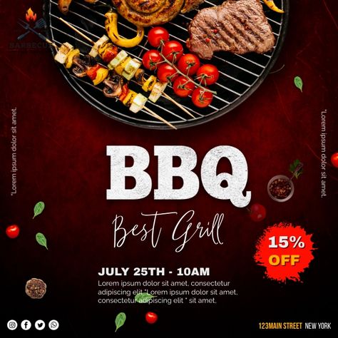 BBQ Bbq Advertising, Bbq Poster, Picnic Poster, School Event Flyer, Barbeque Design, Bbq Menu, Restaurant Flyer, Event Template, Bbq Restaurant